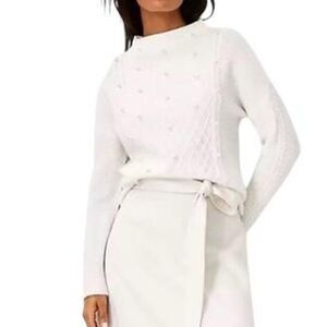 Ann Taylor Pearlized Mock Neck Cable Sweater Winter White